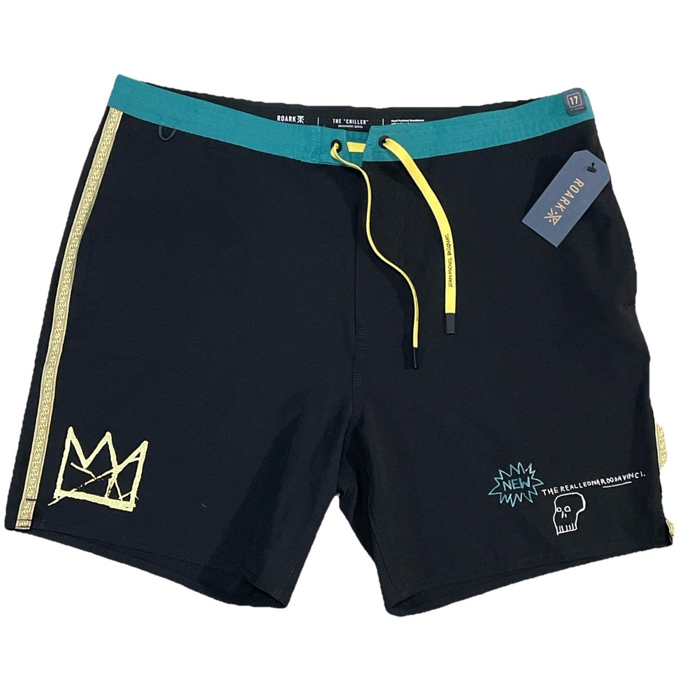 Roark x Jean-Michel Basquiat‎ Chiller 17" Mixed Tape Board Shorts 36x7 NWT